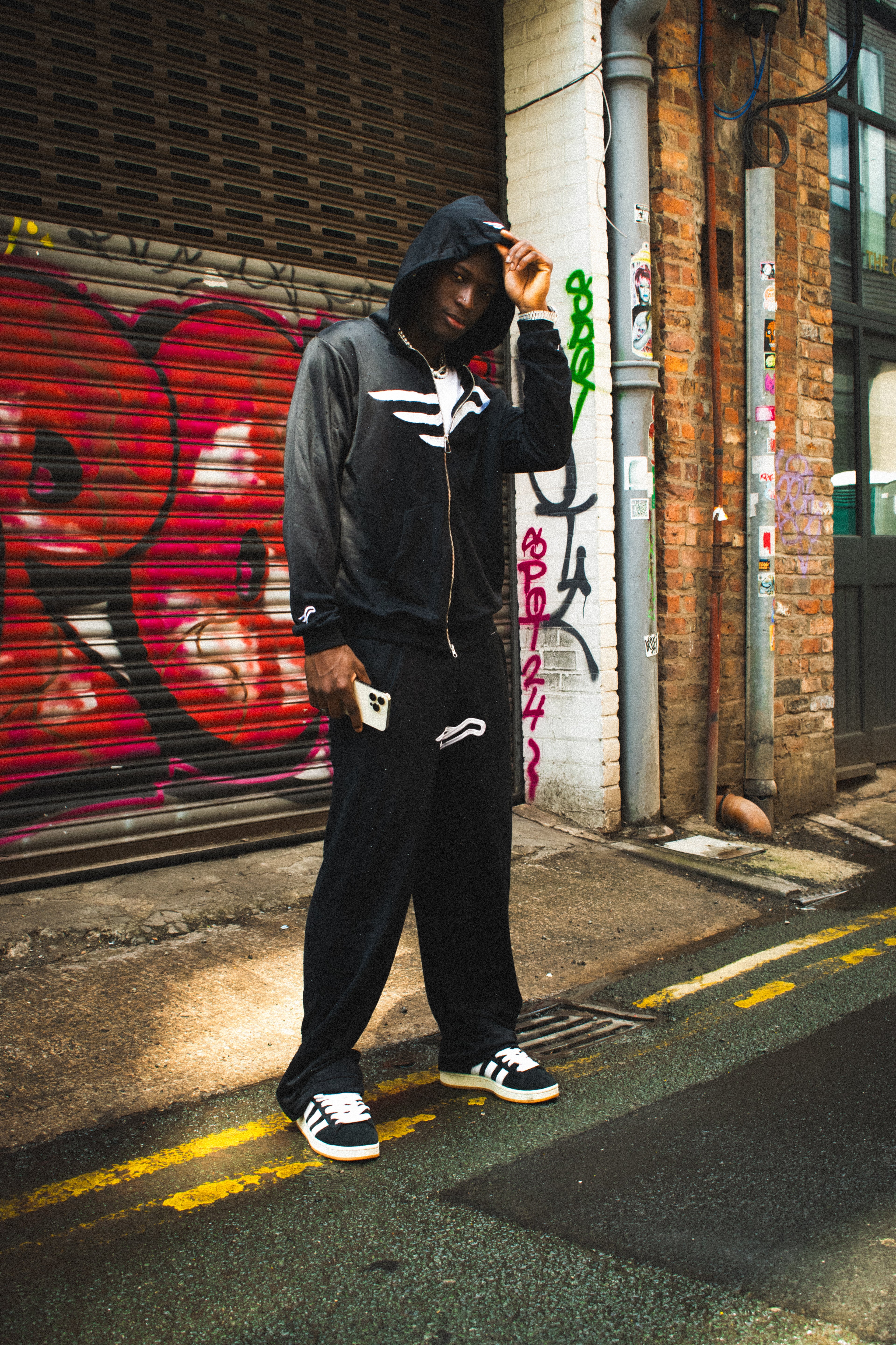 Glide Signature Double-Zip Rhinestone Tracksuit - Black