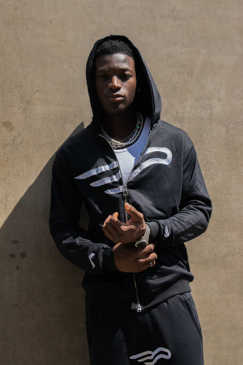 Glide Signature Double-Zip Rhinestone Tracksuit - Black