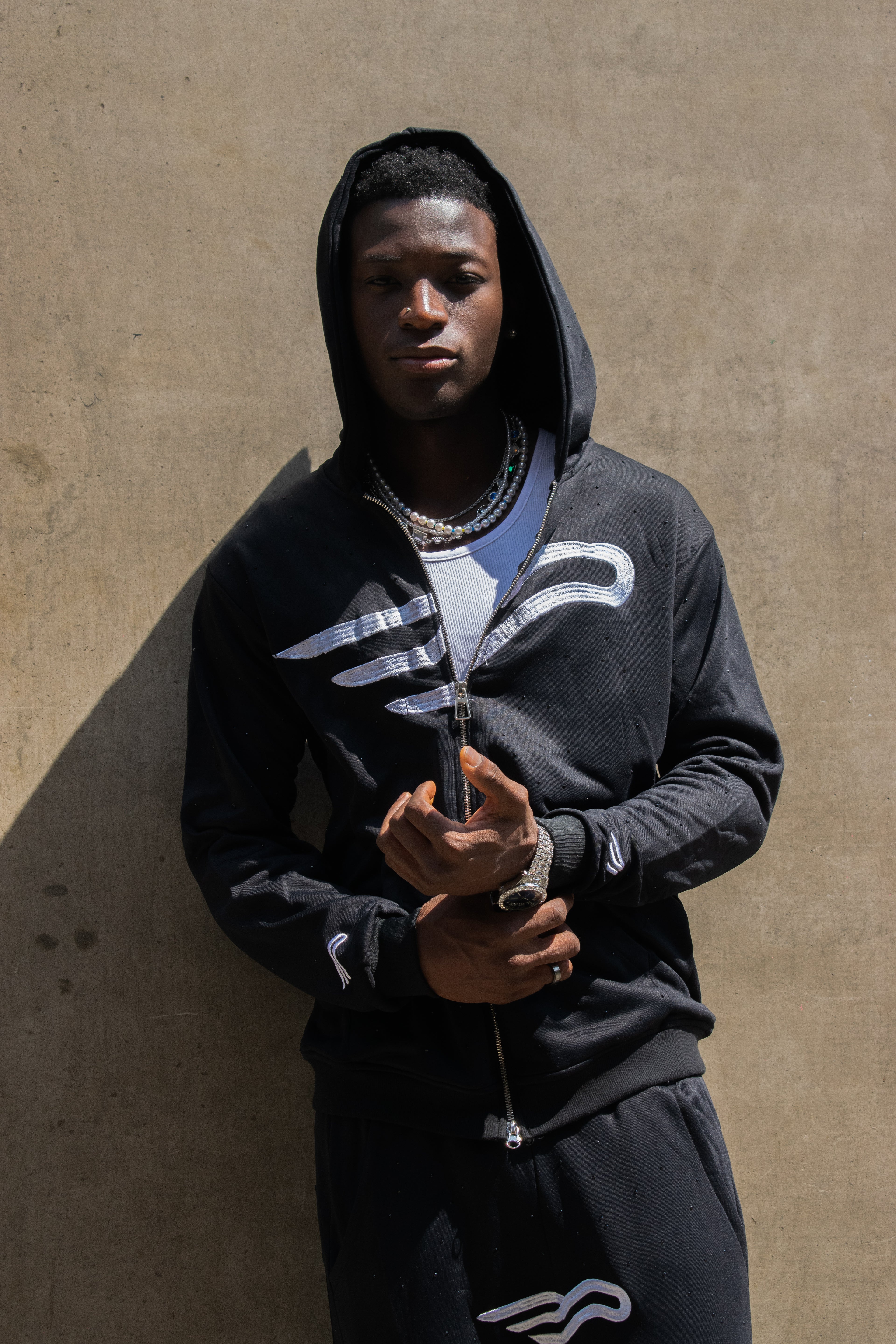 Glide Signature Double-Zip Rhinestone Tracksuit - Black