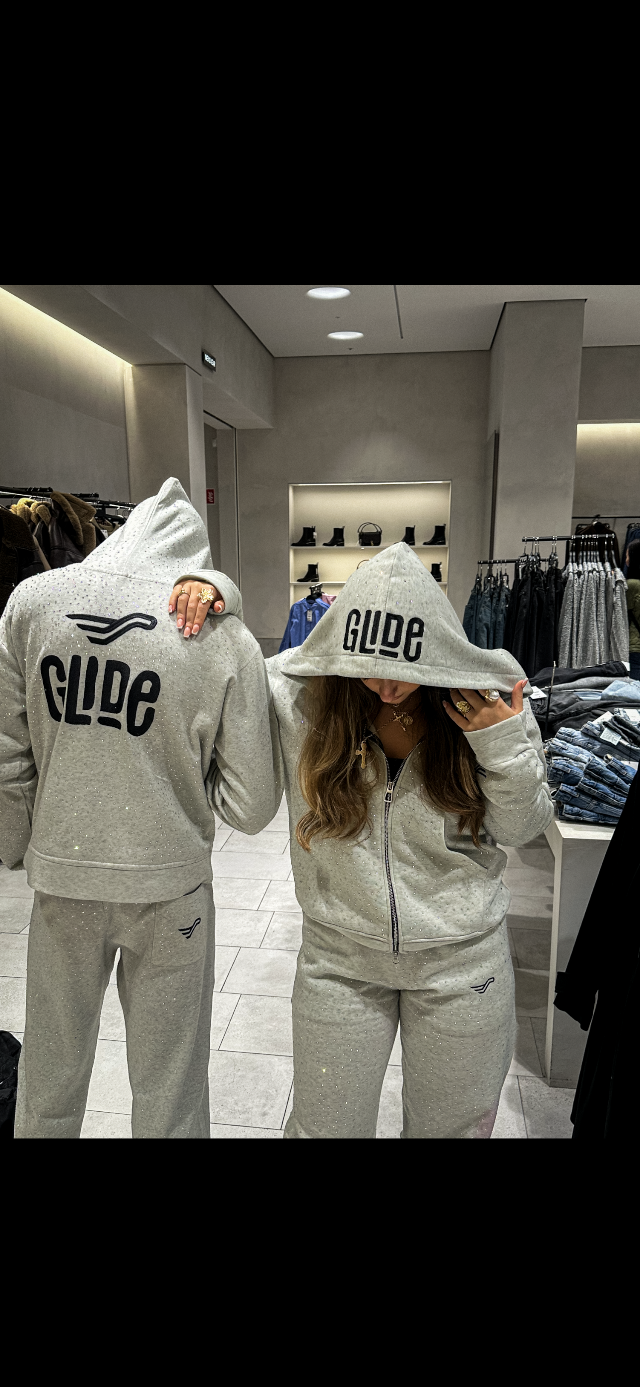 Glide Signature Double-Zip Rhinestone Tracksuit- Grey